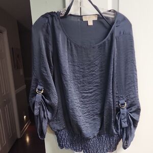 Michael Kors Navy Blouse with Sleeve Accents